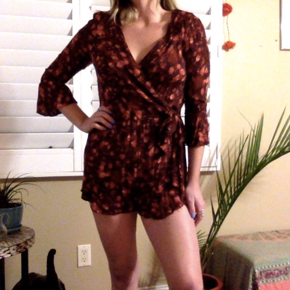 Free People Abstract Floral Wrap Romper